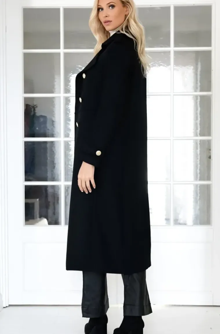 Mixed Brands - Elegant Double breasted long Coat - Black
