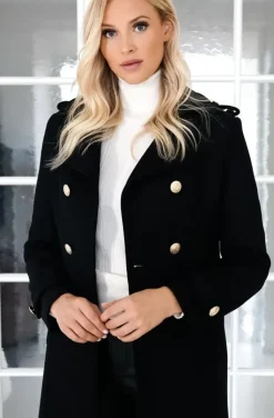 Mixed Brands - Elegant Double breasted long Coat - Black