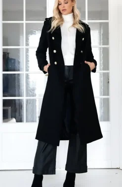 Mixed Brands - Elegant Double breasted long Coat - Black
