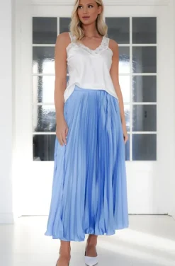 Mixed Brands - Elegant Maxi skirt pleated 24113 - Blue Ciel