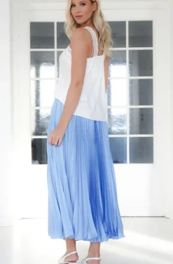 Mixed Brands - Elegant Maxi skirt pleated 24113 - Blue Ciel