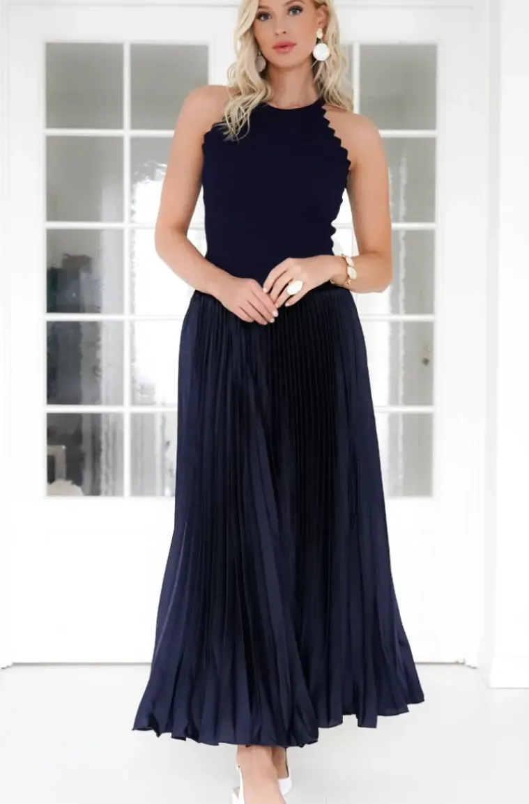 Mixed Brands - Elegant Maxi skirt pleated 24113 - Navy