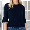 Mixed Brands - Elegant Pearl-accented knit sweater 3502 - Darkblue
