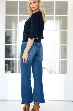 Mixed Brands - Elegant Pearl-accented knit sweater 3502 - Darkblue