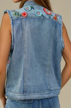 Mixed Brands - Embroidered jeans Vest DC417 - Blue