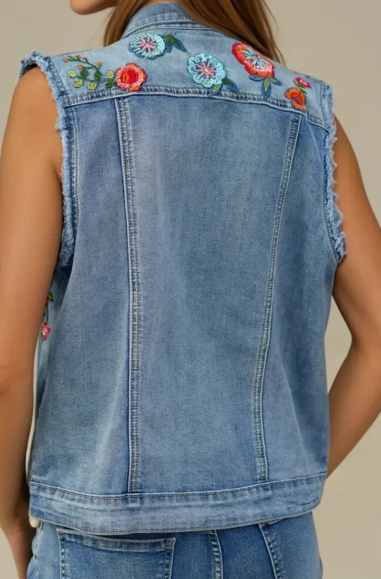 Mixed Brands - Embroidered jeans Vest DC417 - Blue