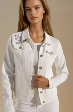 Mixed Brands - Embroidered Denim Jacket DC462 - White