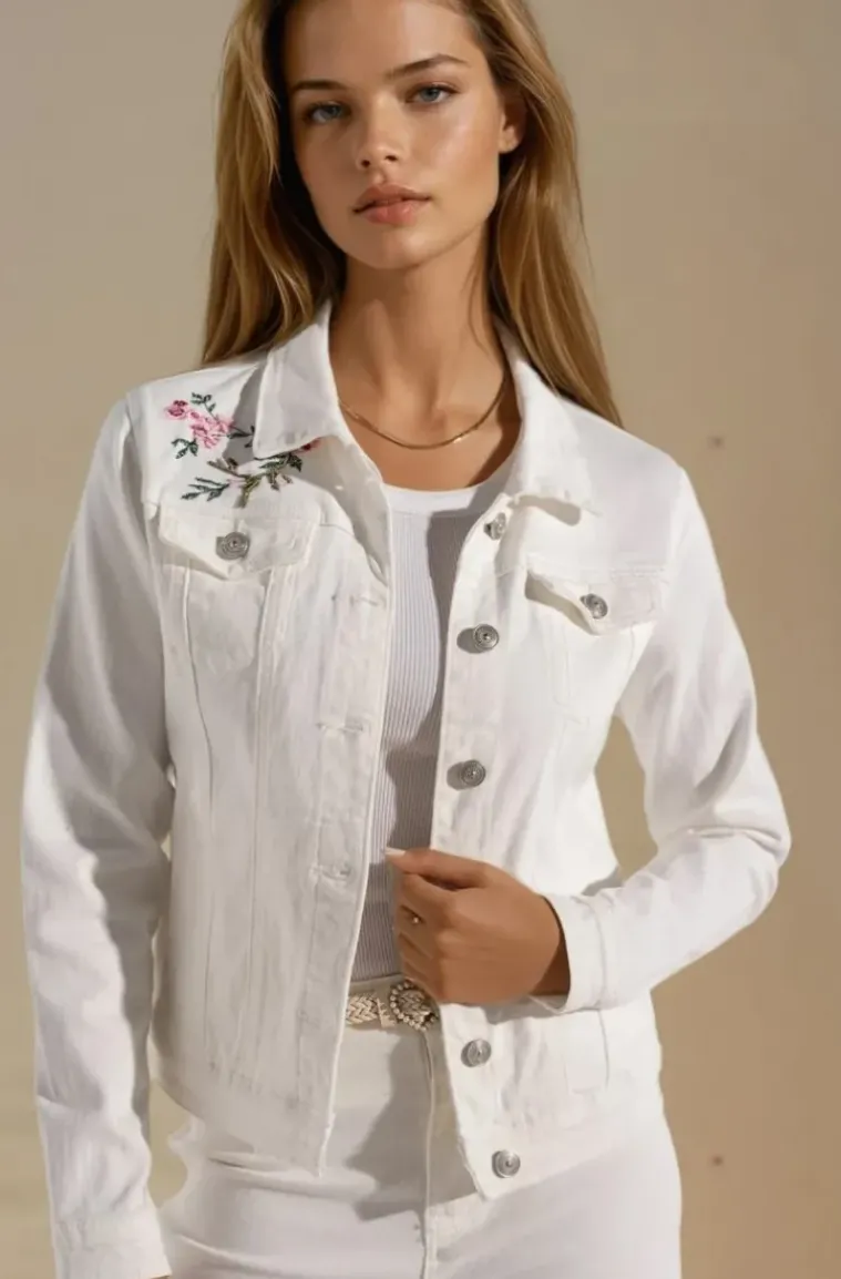 Mixed Brands - Embroidered Denim Jacket DC462 - White