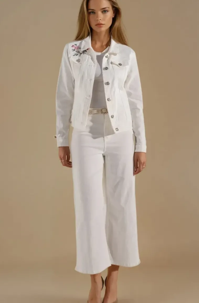 Mixed Brands - Embroidered Denim Jacket DC462 - White