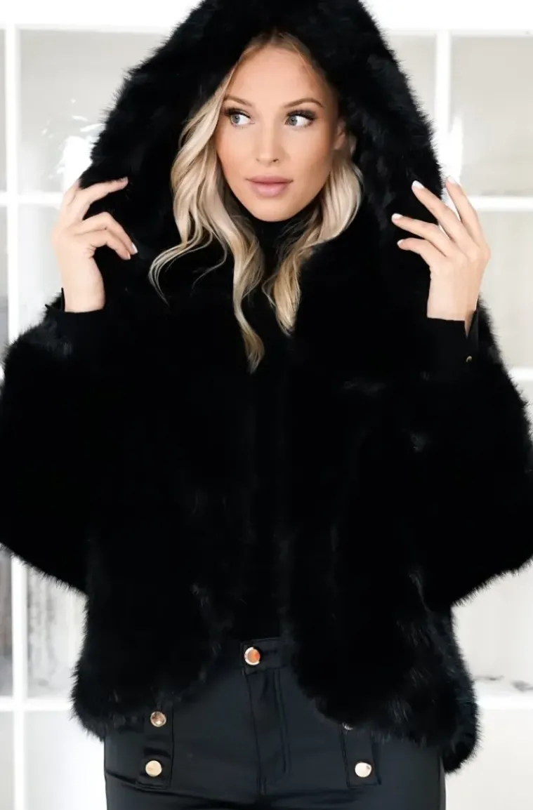 Mixed Brands - Fake fur jacket with hood M08 - Black