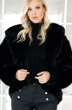 Mixed Brands - Fake fur jacket with hood M08 - Black