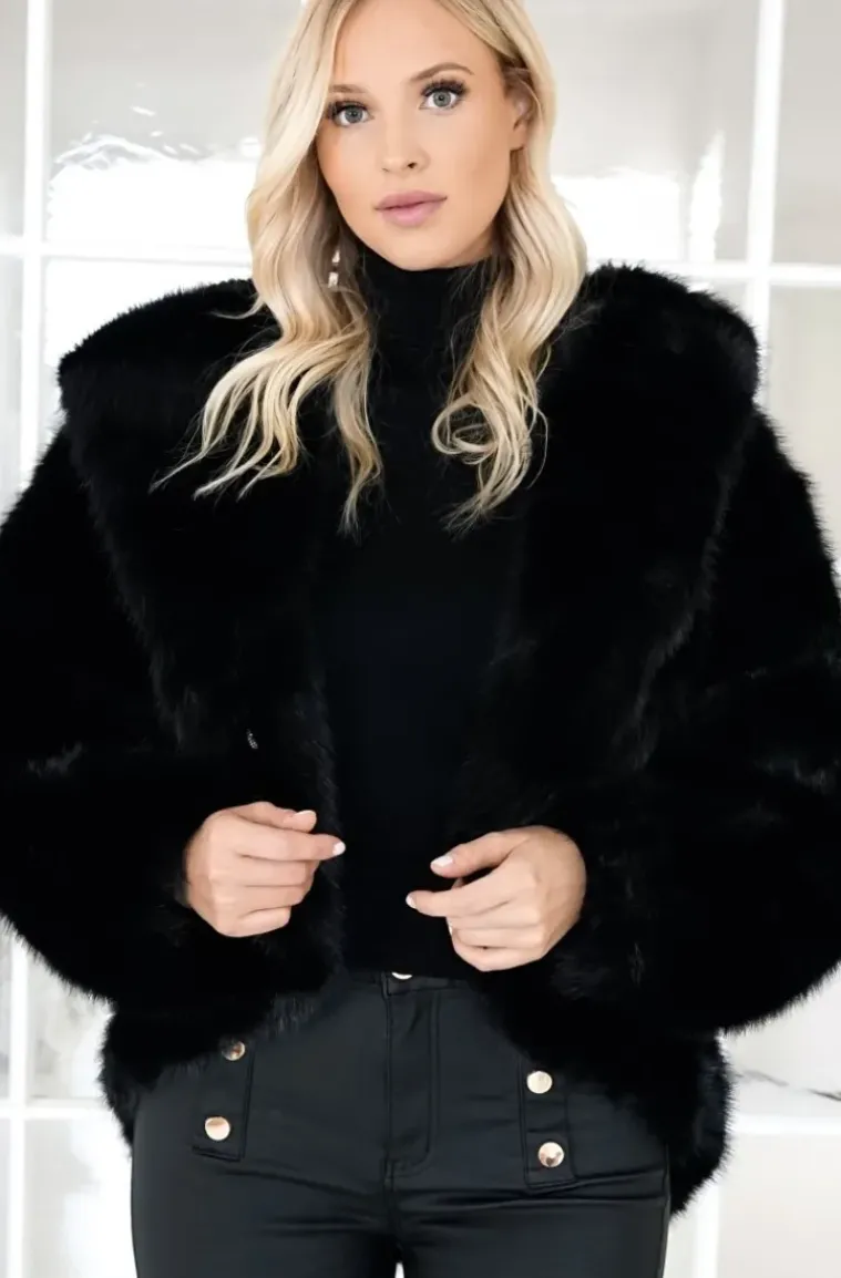 Mixed Brands - Fake fur jacket with hood M08 - Black
