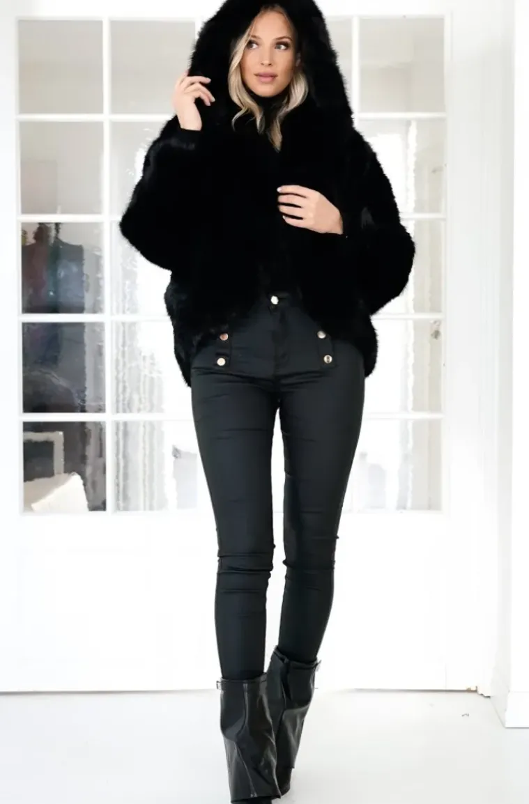 Mixed Brands - Fake fur jacket with hood M08 - Black