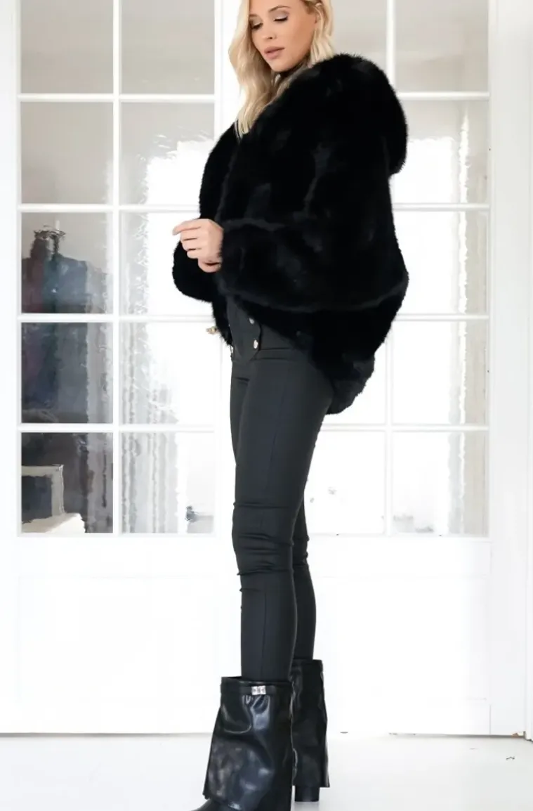 Mixed Brands - Fake fur jacket with hood M08 - Black