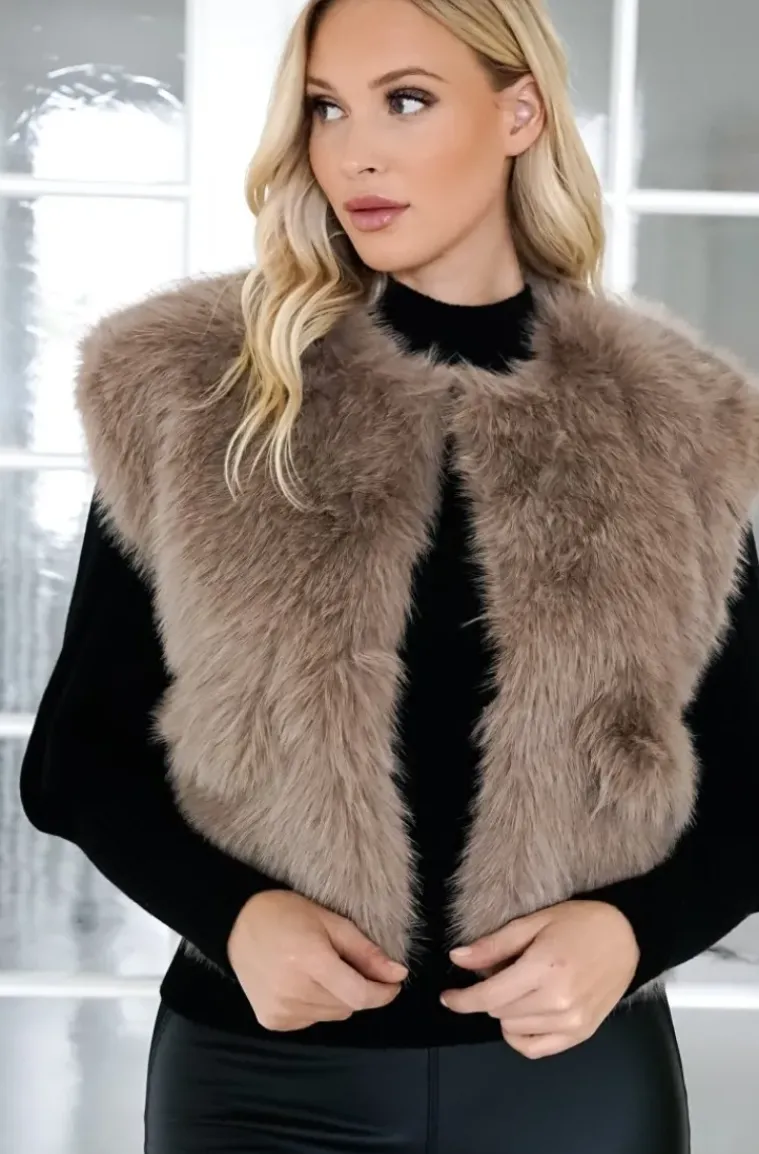 Mixed Brands - Fake fur vest Short F40918 - Taupe