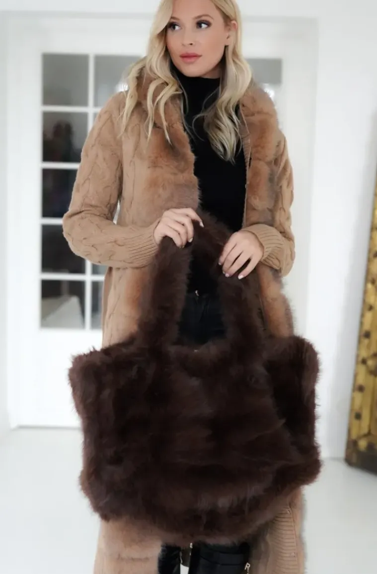 Mixed Brands - Faux Fur Bag with Zipper - 0236 - Dark Brown