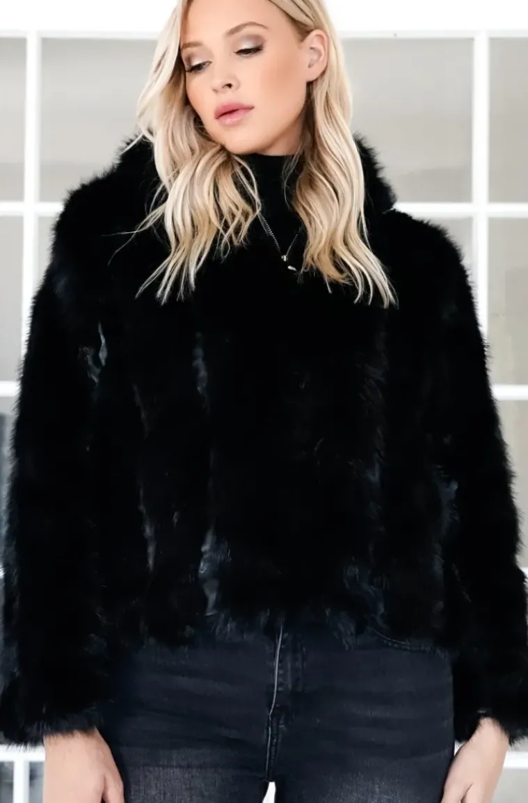 Mixed Brands - Faux Fur Jacket with hood M07 - Black