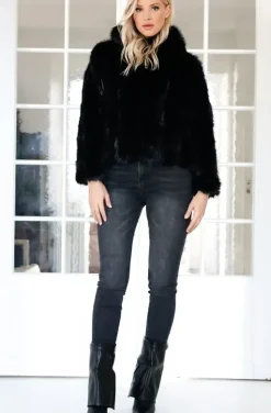 Mixed Brands - Faux Fur Jacket with hood M07 - Black
