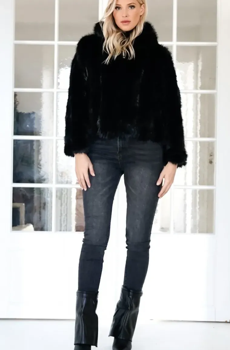 Mixed Brands - Faux Fur Jacket with hood M07 - Black