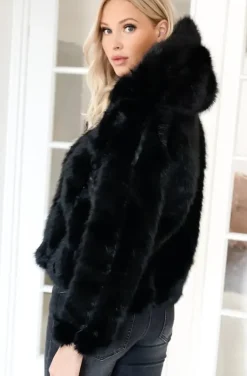 Mixed Brands - Faux Fur Jacket with hood M07 - Black