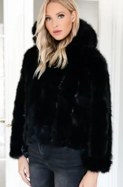 Mixed Brands - Faux Fur Jacket with hood M07 - Black