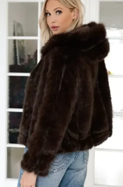 Mixed Brands - Faux Fur Jacket with hood M07 - Brown