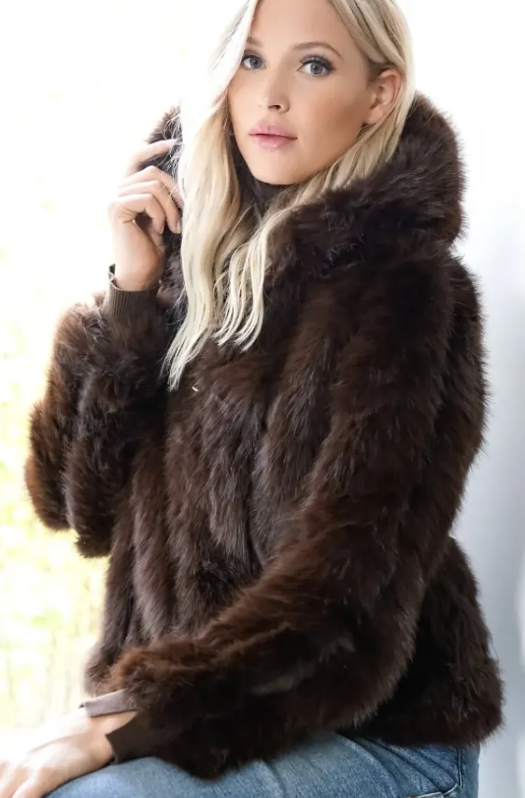 Mixed Brands - Faux Fur Jacket with hood M07 - Brown