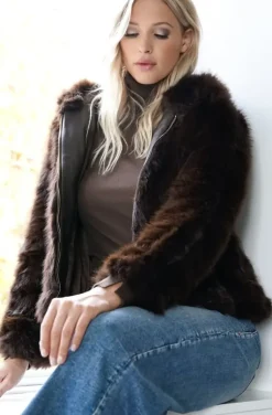 Mixed Brands - Faux Fur Jacket with hood M07 - Brown