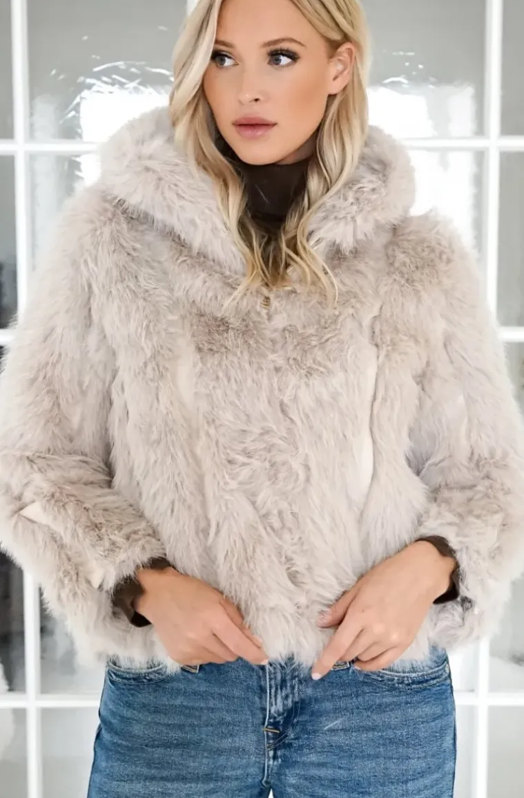 Mixed Brands - Faux Fur Jacket with hood M07 - Beige