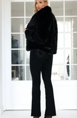Mixed Brands - Faux Fur Jacket Short with wide collar 40920 - Black