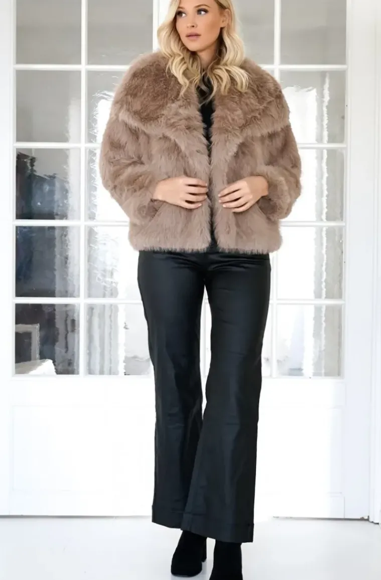 Mixed Brands - Faux Fur Jacket Short with wide collar 40920 - Fango
