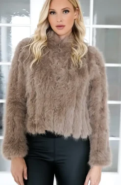 Mixed Brands - Faux fur short jacket 40818 - Taupe