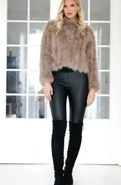 Mixed Brands - Faux fur short jacket 40818 - Taupe