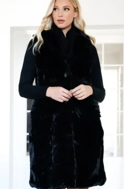 Mixed Brands - Faux Fur Vest with Pockets Long 40788 - Black