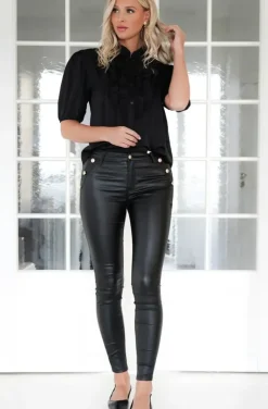 Mixed Brands - Faux leather pant with buttons A122 - Black