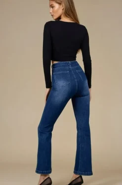 Mixed Brands - Flare High waist Jeans with buttons 0275 - Midblue