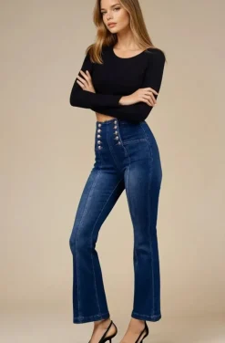 Mixed Brands - Flare High waist Jeans with buttons 0275 - Midblue