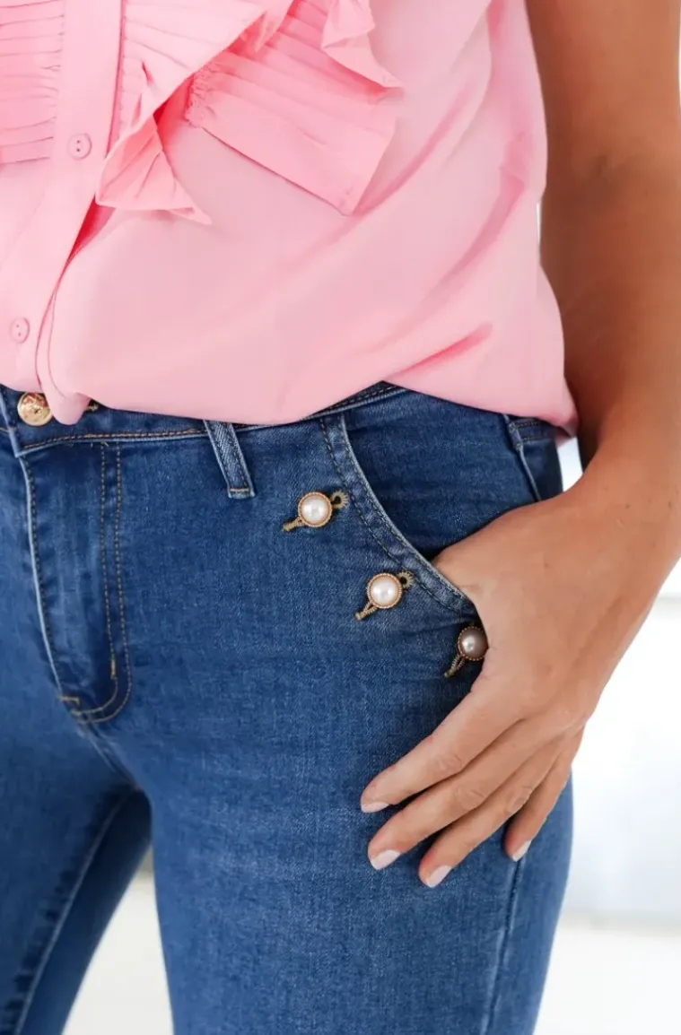 Mixed Brands - Flare Jeans with pearl buttons 0360 - Blue
