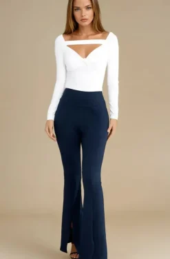 Mixed Brands - Flare pant with slit 7464 - Marine