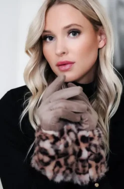 Mixed Brands - Gloves with Faux Fur Leo 12051 - Taupe