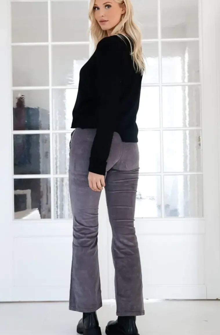 Mixed Brands - High waist flare velour pant with buttons H2630 - Grey