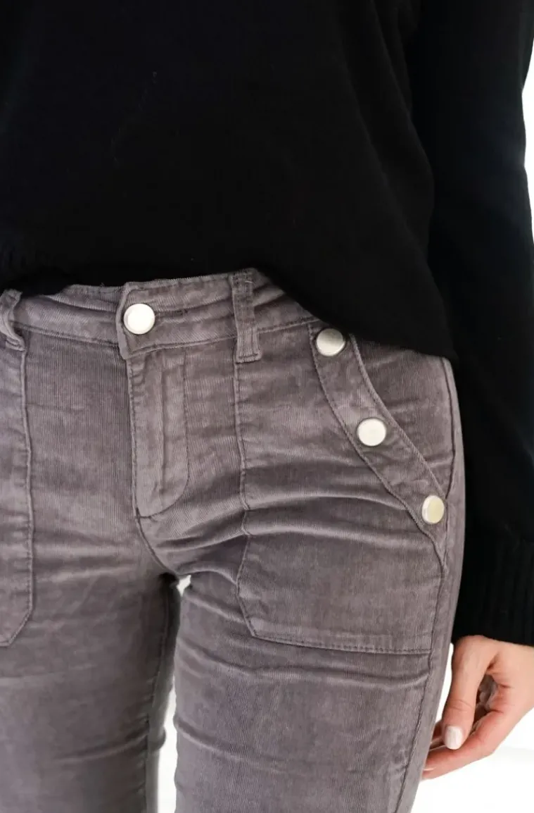 Mixed Brands - High waist flare velour pant with buttons H2630 - Grey