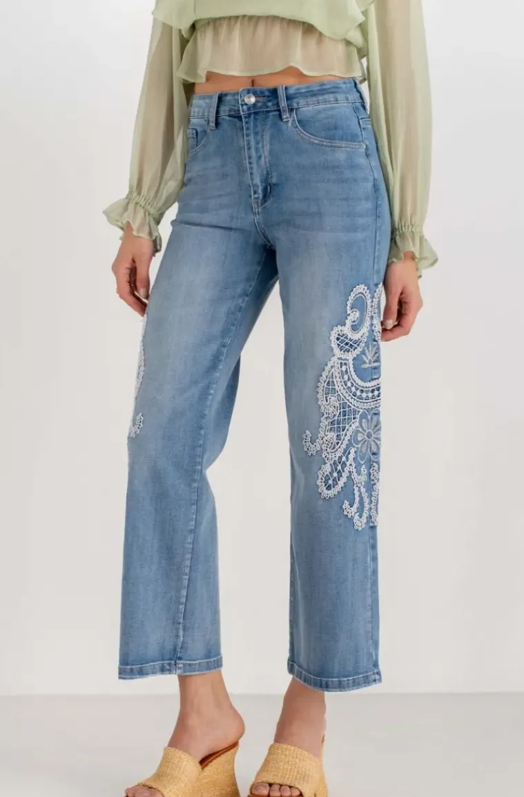 Mixed Brands - Jeans embroidered sides H4512 - Blue