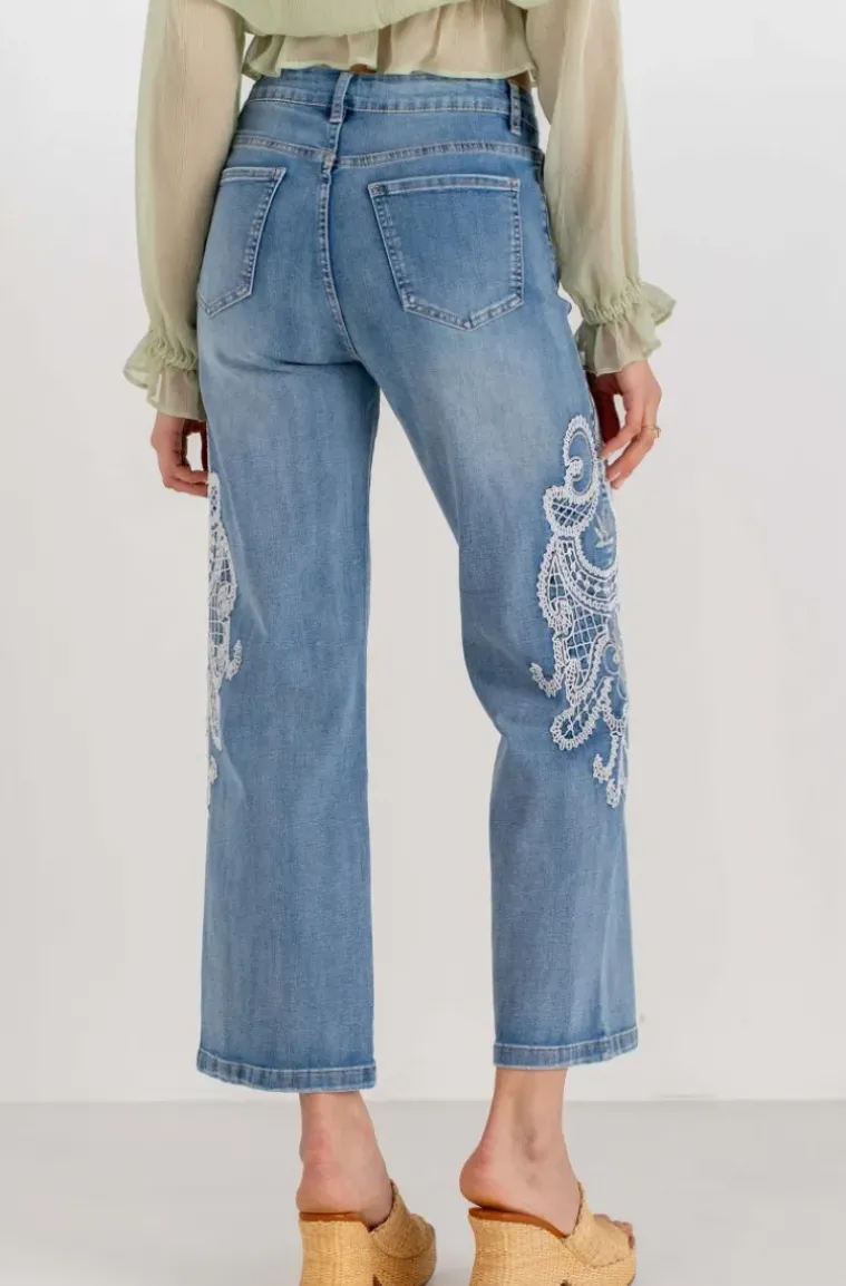 Mixed Brands - Jeans embroidered sides H4512 - Blue