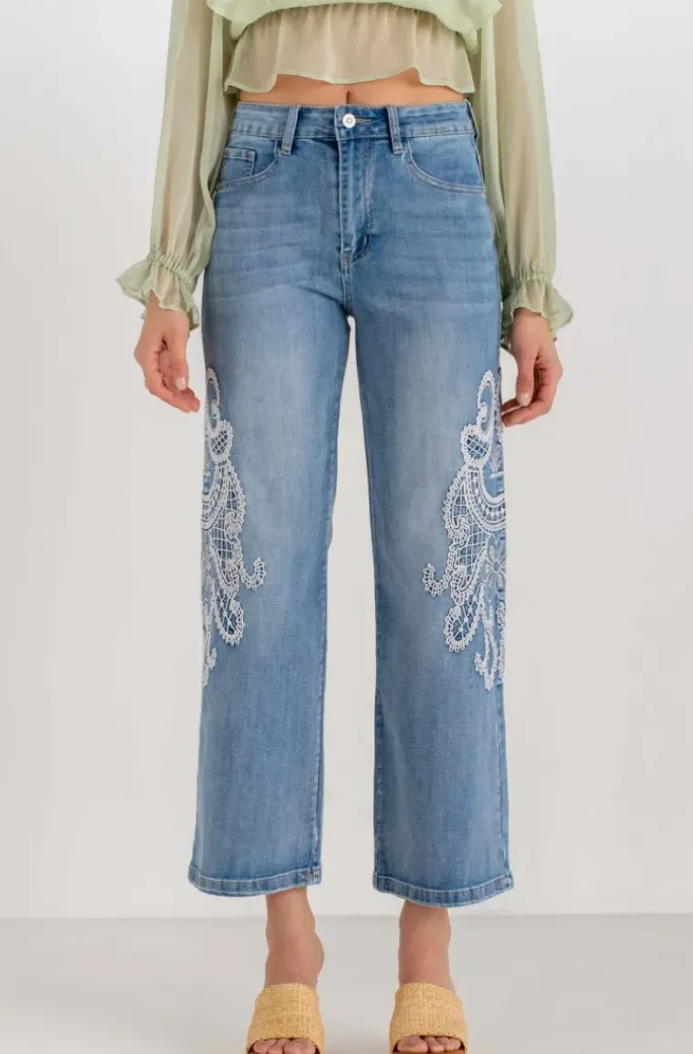 Mixed Brands - Jeans embroidered sides H4512 - Blue