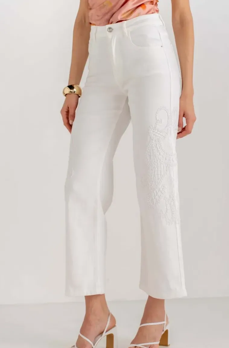 Mixed Brands - Jeans embroidered sides H4512 - White