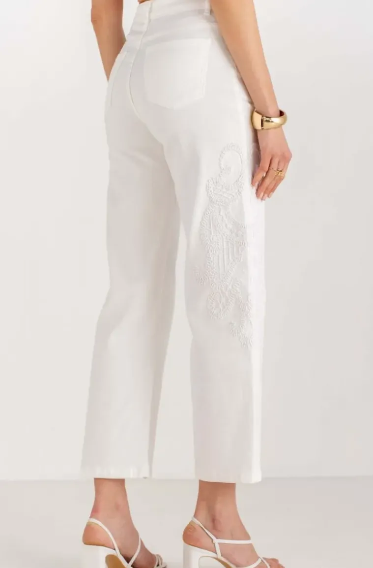 Mixed Brands - Jeans embroidered sides H4512 - White