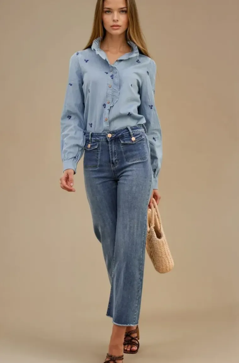 Mixed Brands - Jeans Wide leg with pockets H3529 - Blue