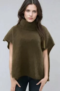Mixed Brands - Kid Mohair (80%) Rollneck Poncho Sweater 12008 - Chocolate