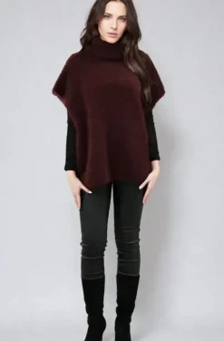 Mixed Brands - Kid Mohair (80%) Rollneck Poncho Sweater 12008 - Burgundy